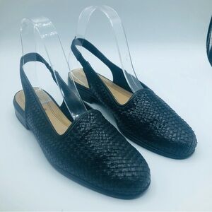 Trotters Basket Weave Black Flats Size‎ 7.5M Slip on with Heel Strap